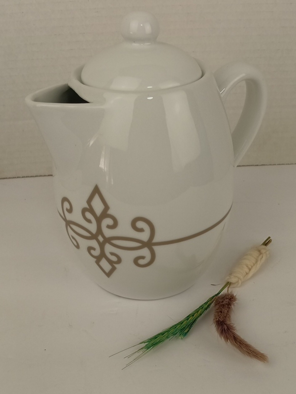 Starbucks White Ceramic 2015 Creamer Pitcher with Filigree Design